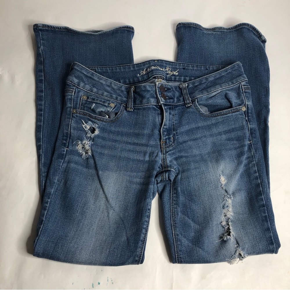 American Eagle Artist Stretch Button Zip Distressed Flared Jeans Size 12 Regular